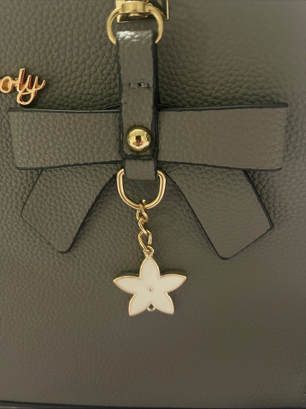 Structured gray Satchel with Floral Charm - Picture 2 of 6